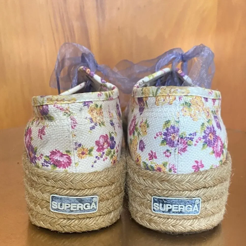 LoveShackFancy Floral Espadrille Platform Sneakers Superga Sheer Purple Laces